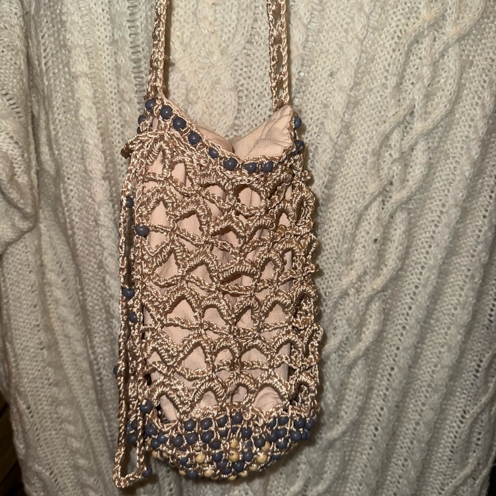 Free People Crochet Mini Bag - Tan and Blue